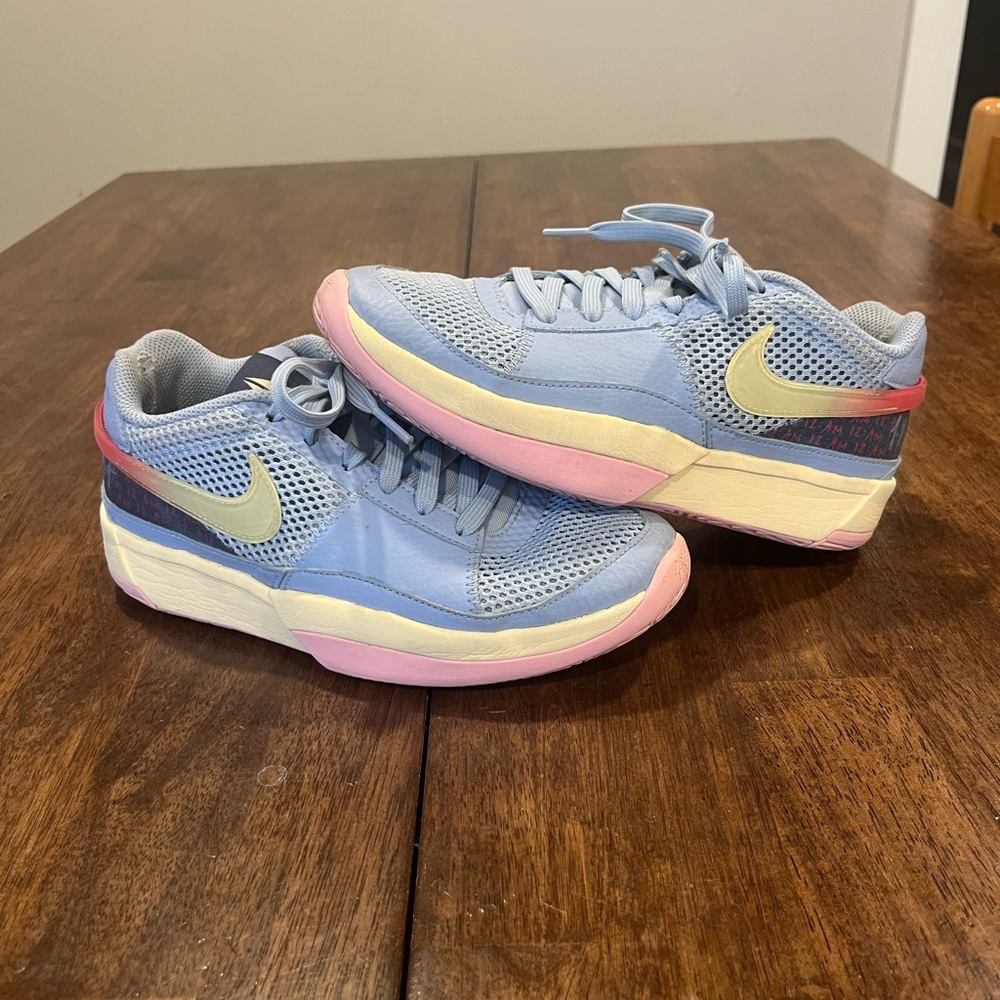 Blue and pink Ja 1 “Day one” color way basketball shoes
